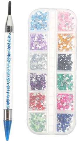 SHERCHPRY Stylo à Dessin Cristal Bleu pour Manucure avec Sélection de Pierres, Plastique et Métal, Accessoire Nail Art Professionnel pour Body Art et Pose Précise