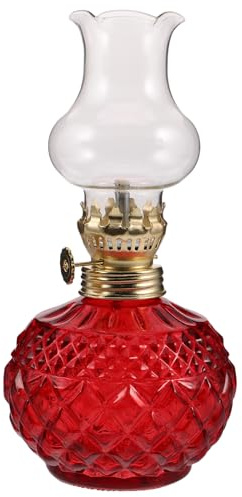 Beavorty Lámpara de Aceite Vintage de Cristal y Hierro con Mecha Ajustable para Iluminación de Emergencia en Dormitorio Diseño Retro y Larga Duración