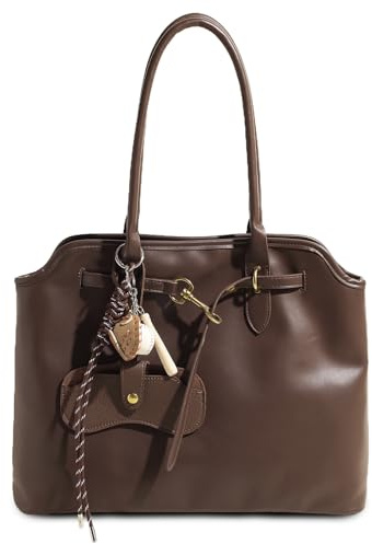 unisoul Shopper Tasche Damen Groß, PU-Leder mit Magnetverschluss, Leichte A4 Tote Bag Handtasche inkl. Brillen-Etui, Schultertasche für Arbeit, Uni & Alltag, Braun