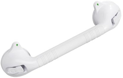 WENKO Wandgriff Secura 42 cm lang, Sauggriff mit Ampelfunktion, sicherer Halt in Dusche, Badewanne und Toilette, stabiler Haltegriff mit Saugnäpfen zum Ansaugen, Kunststoff, 42 x 11,5 x 8,5 cm, Weiß