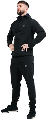 RDX Sauna Suit, REACH Compliant OEKO TEX 100 Certified, Full Body Sweat Heat Suit with Hood, Men Women Adults Kids, Blue Back Long Sleeve, Boxing MMA Slimming Gym Running Workout Jacket, Top Trouser
