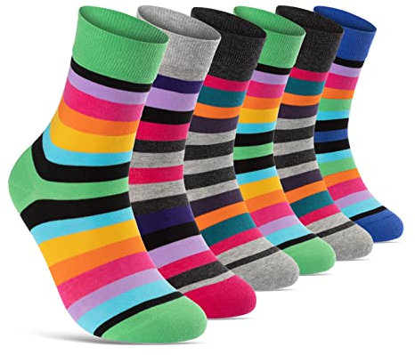 Damen Socken Ringel Bunt Geringelt Baumwolle Komfortbund ohne Naht 11979 (6 Paar 39-42)