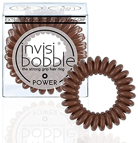 invisibobble Power Traceless Spiral Hair Ties - 3 Pack - Pretzel Brown - Strong Elastic Grip Coil Hair Accessories for Active Women - No Kink, Non Soaking - Gentle for Girls Teens and Thick Hair
