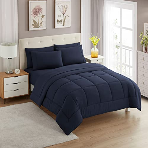 Sweet Home Collection Ultra Soft Down Alternative Set & Luxurious Bed Sheets, Polyester, Navy, Full