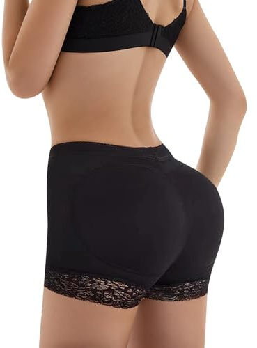 URPLITY Fake Butt Lifter Padded Panties Hip Enhancer Shaper Control Underwear Tummy Control Breathable Buttock Briefs Seamless Shapewear Curve Enhancing Boyshort for Women, Black, M(Waist27-29/ Hip35)