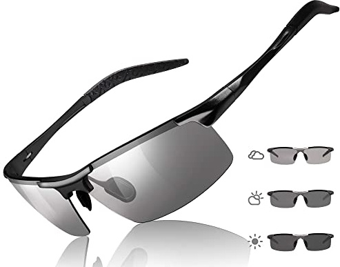 TJUTR Mens Photochromic Sunglasses Day & Night Driving Z87 Sun Glasses Polarized UV400 Protection Safety Glasses
