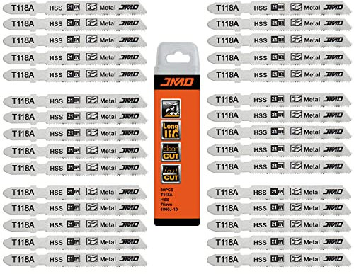 JMD 30 Pièces T118A Lames de Scie Sauteuse pour Le Métal HSS 75mm 21TPI Compatible avec Bosch Dewalt Makita Milwaukee etc
