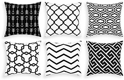 Alishomtll Kissenbezug 6er Set Linien Geometrie Muster Kissenhülle 45 x 45 cm Deko Zierkissenbezug für Couch Sofa, Schwarz und Weiß