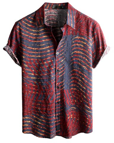VATPAVE Mens Hawaiian Shirt Short Sleeve Button Down Shirts XL Red