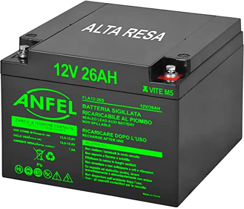 Batteria Lead Acid AGM 12V 26Ah al Piombo Ricaricabile Pila Batteria Ermetica Batterie di Ricambio per Bici Scooter Trattorino Tosaerba Carrelli Golf Cars Carrozzina Tagliaerba (26 ah S)