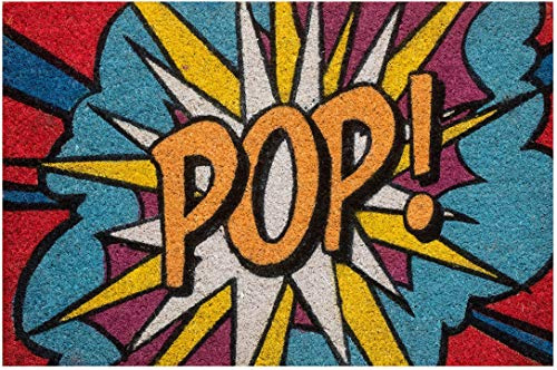 Baroni Home Zerbino da Esterno in Cocco Dipinto a mano con Base in PVC, Tappeto da Esterno Ultraresistente e Facile da Pulire, Pop Art Smash, 60x40 cm