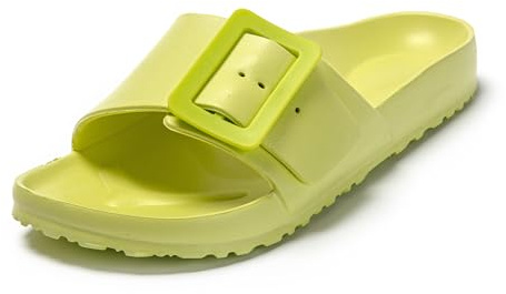 JOMIX Claquettes Femme Tongs Femme avec Boucle Réglable Chaussons d'été en Caoutchouc Confortable pour Douche Piscine Plage (Vert, 41)