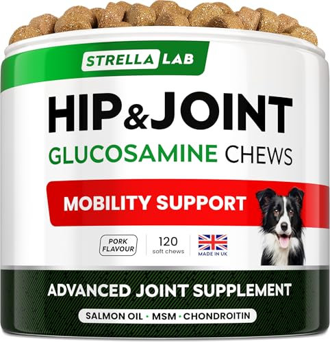 STRELLALAB – Treats Over Tablets! Advanced Dog Joint Supplement Chews – Hip & Joint Health Care with Glucosamine & Chondroitin – Made in UK – Senior & Adult - 120 Count