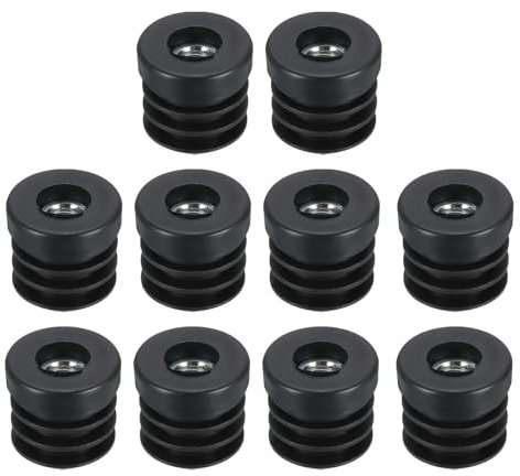 Sourcing Map 10-Pack Round Tube Inserts with M8 Thread, for 25mm/0.98 OD Round Tube, Black Plastic Plug Caster Inserts for Chair End Caps & Furniture Legs