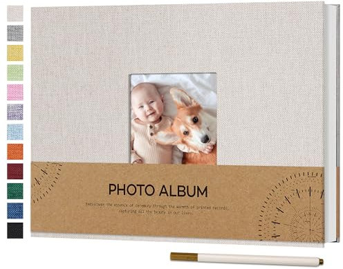Vienrose Fotoalbum Selbstklebend Einkleben 10x15 Klein Leinen Photo Album mit 60 Weißen Seiten, Hochzeit Jahrestag Geburtstag Fotoalben mit Einem Kugelschreiber, 21,5x30cm, Beige
