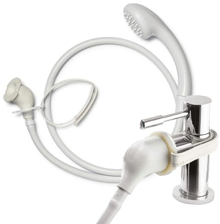 Croydex Secura Shower Head and Hose - Easy Install Push On Single Shower Attachment for Bath Taps with 1750mm Hose Length, Straps to Secure, Rub Clean Nozzle and Compatible with High Pressure Systems