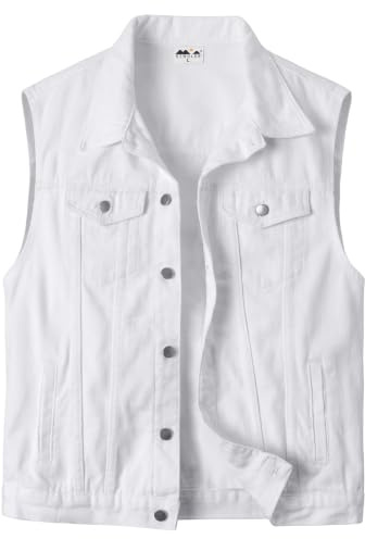 KTWOLEN Men's Denim Vest Buttons Casual Motorcycle Jeans Vest Cowboy Biker Gilet Outwear Trucker Vest Sleeveless Jeans Jackets, White, 3XL