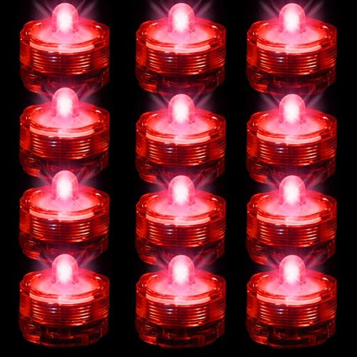 Editbar Candele a LED senza fiamma, 12 pezzi, mini luce subacquea con batteria, impermeabile, per stagno, piscina, feste, matrimoni, giardino, luce rossa