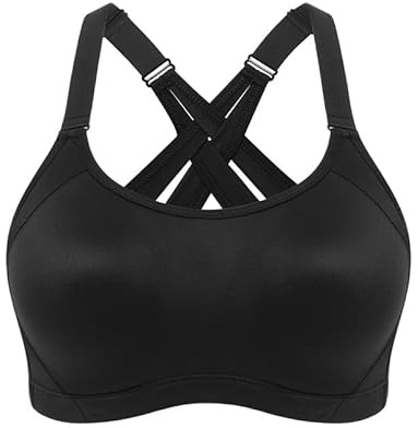 WingsLove Women's High Impact Sports Bra Wireless Cross Back Running Workout No Bounce Bras Full Coverage Yoga(Black,36DD)