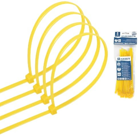 bridas de poliamida amarillas 3,6 x 150 mm (40 uds) para sujeción y organización de cables y objetos en el hogar o la oficina.