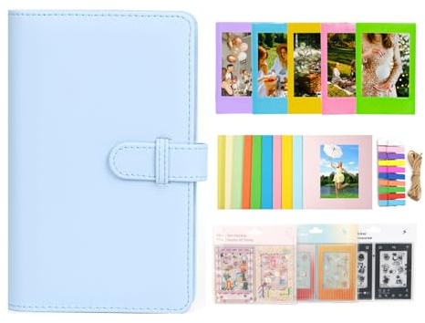 Aisnyho Instant Film tillbehörssats för Instax Mini LiPlay 12 11 9 8+ 8 evo 99 SE 40 90 70 50S 26 25 7S kamera, inkluderar album/filmklistermärken/miniramar/hängande ram, Pastellblå, Modern