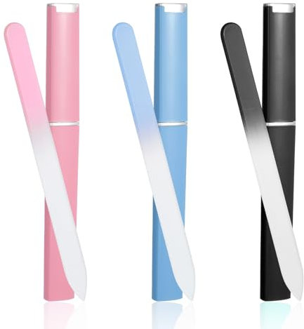 Wanmu Lima professionale per unghie, 3 pezzi, per unghie in vetro, con custodia, doppia superficie di cristallo, per manicure da donna