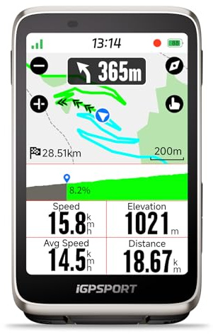 iGPSPORT BiNavi Bike Computer, Map Navigation Touch Screen Music Control Climb Tips, Wireless GPS Cycling Computer, Silver