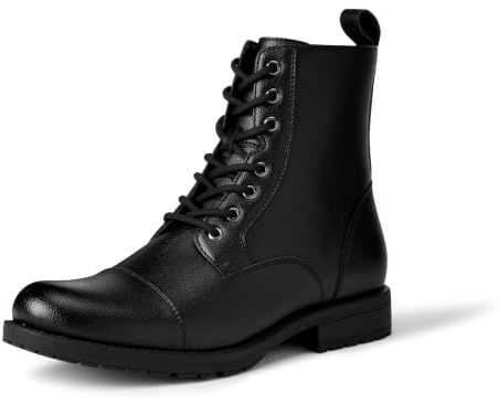 Amazon Essentials Men's Cap Toe Lace Up Combat Boots, Black, 11.5