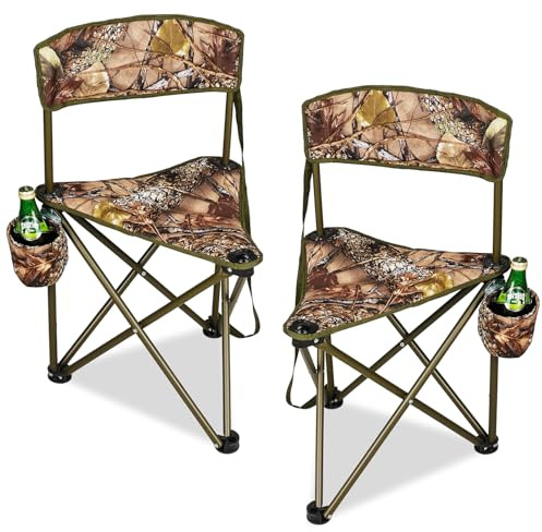 TIMBERHIDE 2 Pack Camo Hunting Chairs,Folding Tripod Camping Chair with Backrests,Portable Lightweight for Blinds,Fishing,Hiking,Golf Watching