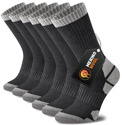 Niorasen Merino Wool Hiking Crew Socks for Men & Women, Thick Thermal Cushioned Winter Socks, Moisture-Wicking, 3 Pairs