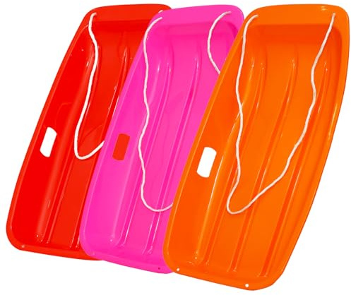 Children's Snow Sled - Durable, Cold-Resistant Toboggan with Reinforced Handles and Pull Rope, Ideal for Kids Ages 4+ - 34x17x4.3 Inches - 3pc Orange&Pink&Red (Orange-Pink-Red)