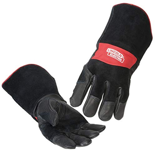 Lincoln Electric Premium Leather MIG Stick Welding Gloves | Heat Resistance & Dexterity| Medium | K2980-M,black, Red