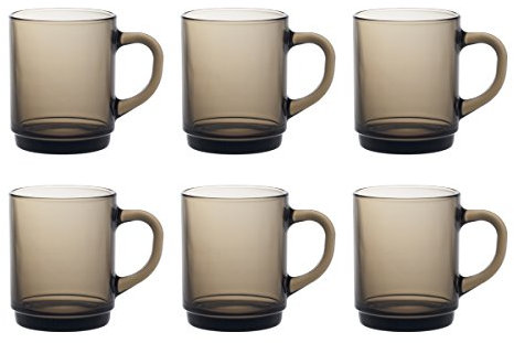 Duralex Versailles Glass Mugs Cups 260ml, Smoke, Set of 6 4020CR06