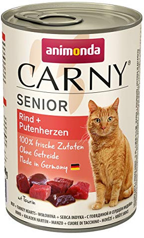 Carny Katzen Nassfutter Senior Rind + Putenherzen (6 x 400g), Katzenfutter nass von animonda ohne Getreide und Zucker für Katzen ab 7 Jahren mitfrischen und fleischigen Zutaten