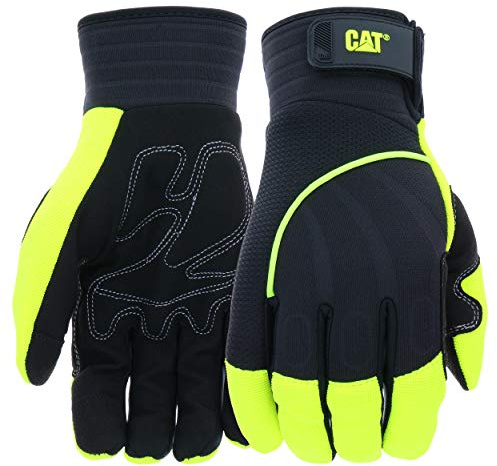 Cat® CAT012224 Hi-Vis Work Gloves – Green, Medium, Synthetic Palm Gloves w/Touchscreen Fingertips, Adjustable Strap, Padded Palm