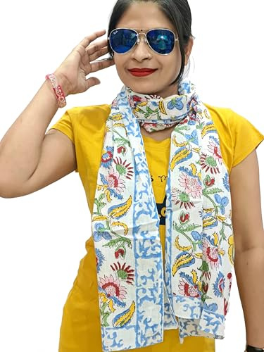 Rastogi Handicrafts Cotton Scarfs For Women’s Apparel Fabric Hand Block Printed Indian Traditional Design 70 x 20 Inch Mini Stoll For Girls (Scarfs-6)