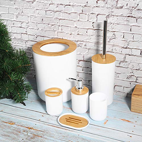 Juego de Estuches de Almacenamiento para Accesorios de baño, 6 Piezas de Herramientas de Inodoro para baño, Bote de Basura, Botella de loción, Bandeja de jabón, Cepillo de Dientes(Blanco)