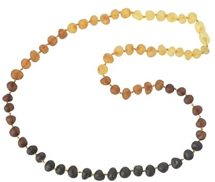 TheNaturalAmber Reversed Rainbow Baltic Amber Necklace for Adults – Raw Baroque Beads Handmade Natural Healing Jewelry with Secure Screw Clasp – 50cm