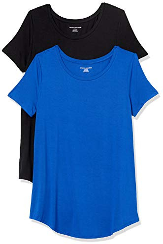 Amazon Essentials Tunica con Scollo Rotondo a Maniche Corte Donna, Pacco da 2, Blu Cobalto/Nero, XXL