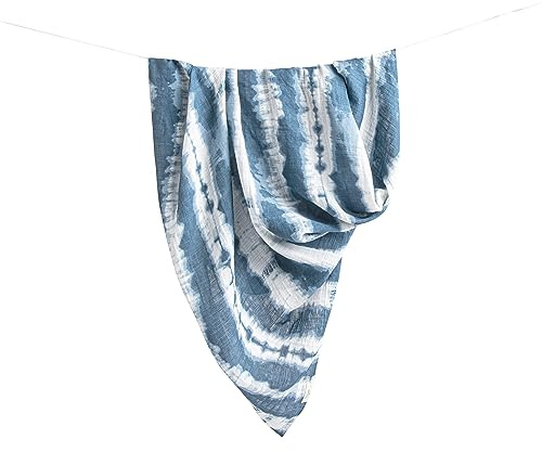 Crane Baby Soft Muslin Swaddle Blanket, Soft Swaddle Wrap for Boys and Girls, Blue Tie-Dye, 47 x 47