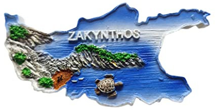 Zante Grecia - Magnete da frigorifero con mappa 3D, idea regalo per souvenir, in resina, fatto a mano, per frigorifero, collezione di decorazioni per la casa e la cucina