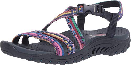 Skechers Bride arrière tissée à lanières Reggae Sew Me Boho pour femme, Bleu marine/multicolore, 39.5 EU