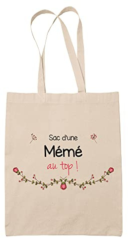 Planetee Tote Bag Mémé au Top | Idée Cadeau Anniversaire Noël Fête des Grand-Mères Mamie Sac Cabas Réutilisable