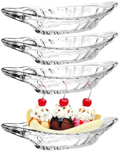 Bananen-Split-Schüsseln, Glas-Eisschalen, Eisbecher, Dessertschalen, Obstteller, transparent, 4er-Set