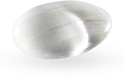 NKlaus Selenit handsmickrare 6,5 × 5 cm – polerad helande sten för meditation, reiki och stressreducering, handgjord, med silkeslen glans och harmoniserande energi