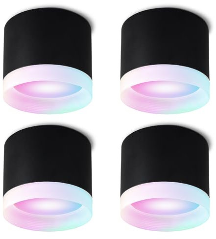 SSC-LUXon VORA Deckenspot flach 4er Set kompatibel mit Alexa, Siri & Google - Aufbaustrahler innen schwarz mit Smart LED GX53 RGBW