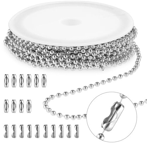 Molain 5M Edelstahl Kugelkette, Edelstahl Perlen Rollenkette Mit 20 kugelketten Verbinder, Durchmesser 2,4 mm Kugelkette Für DIY-Schmuckherstellung Halsketten Armbänder Schlüsselanhänger (5M)