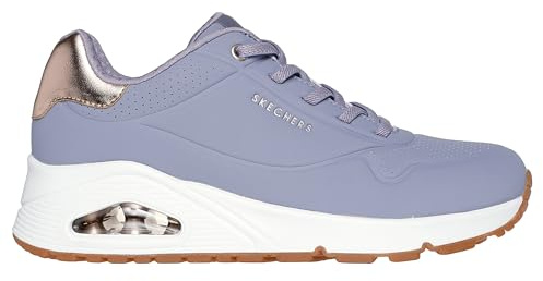 Skechers Women's Uno Shimmer Away Sneaker, Purple Durabuck/Rosegold Duraleather/Mesh T, 8 UK