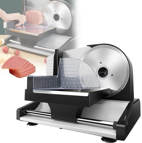 vanenferse Cortafiambres Electrico, Cortador De Pan con 2 Cuchillas De Acero Inoxidable Extraíble, Espesor Ajustable 0-15 Mm para Pan Corte Jamon Verduras Frutas Carne Queso Embutido