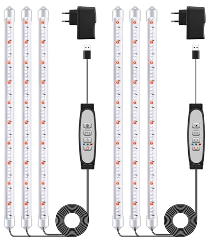2Paquetes 3 Barras de Luz para Cultivo de Plantas, Lámpara de Luz Solar de Espectro Completo con Temporizador 6/12/18H, 5 Niveles Regulables para Suculentas, Estante para Plantas, Bajo Armario